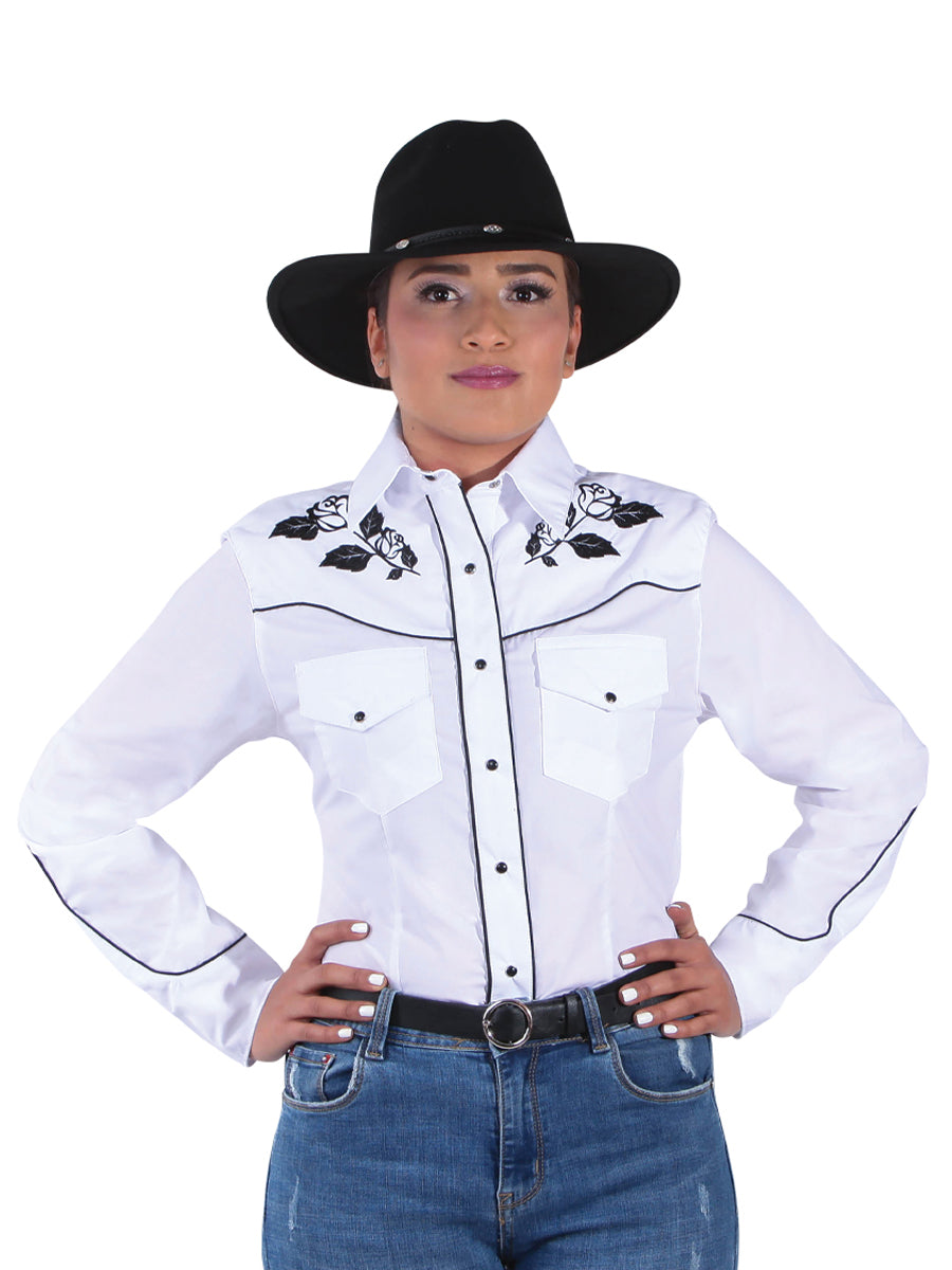 Women Embroidered Western Shirt LS: White