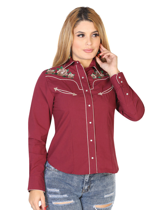 Camisa Vaquera Vino Bordado Flores ZD42965