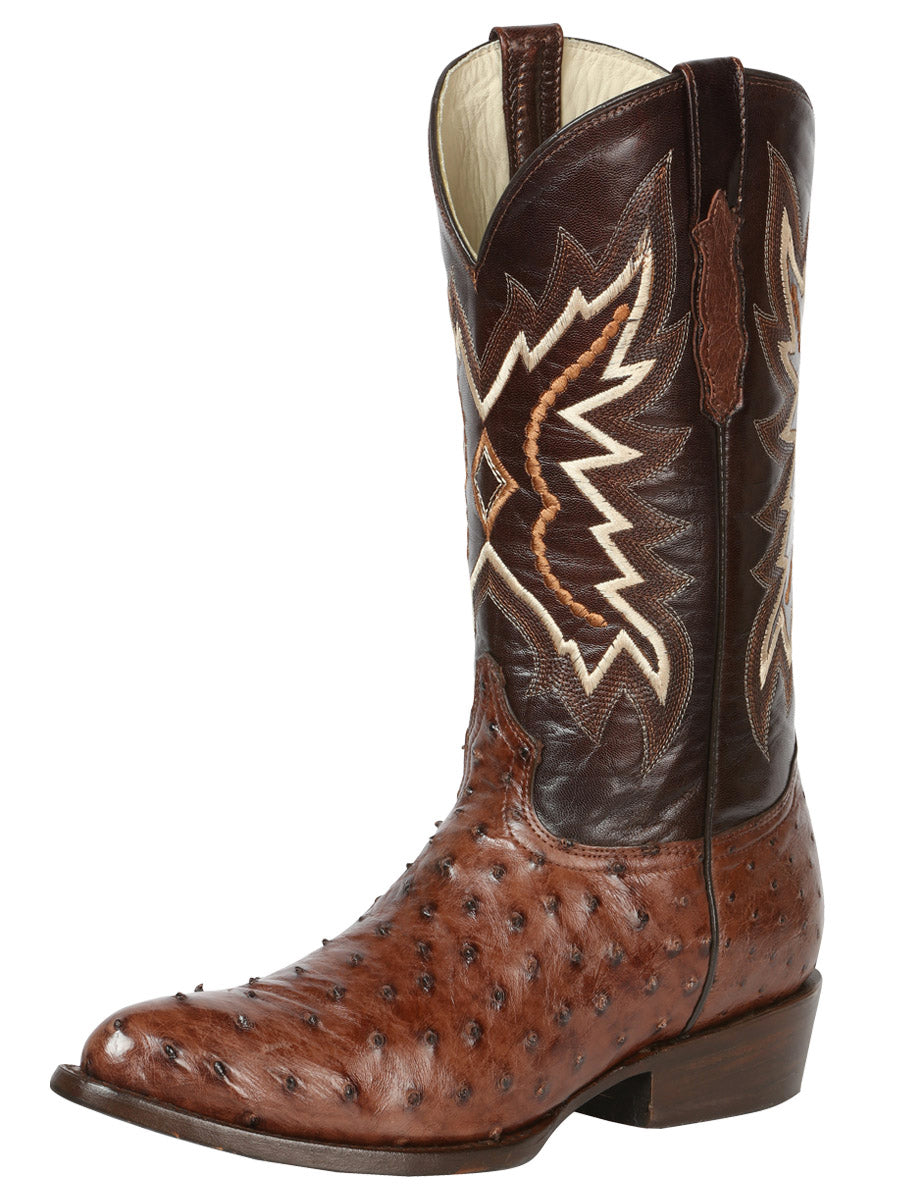 Brown Full Quill Ostrich Western Boot J-Toe ZD43169