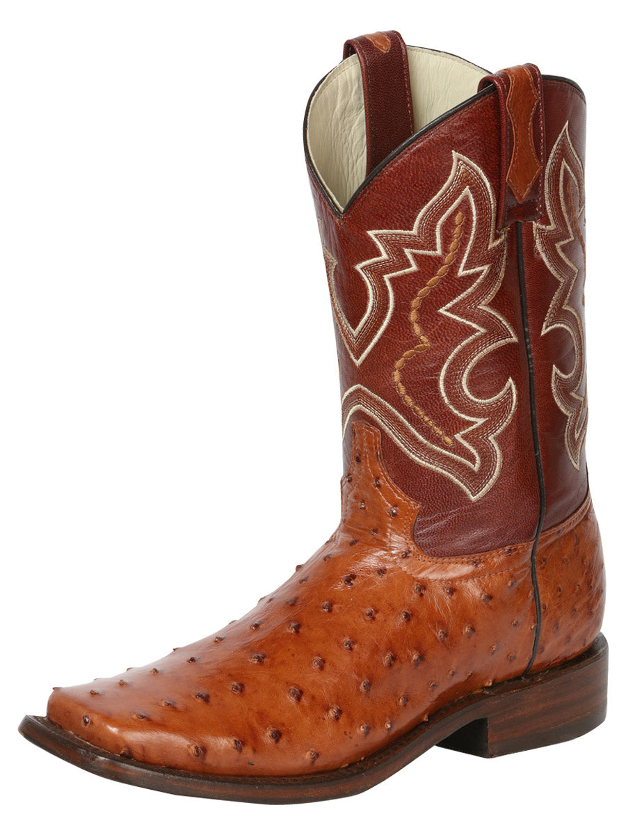 Cognac Full Quill Ostrich Rodeo Toe Boot ZD43171